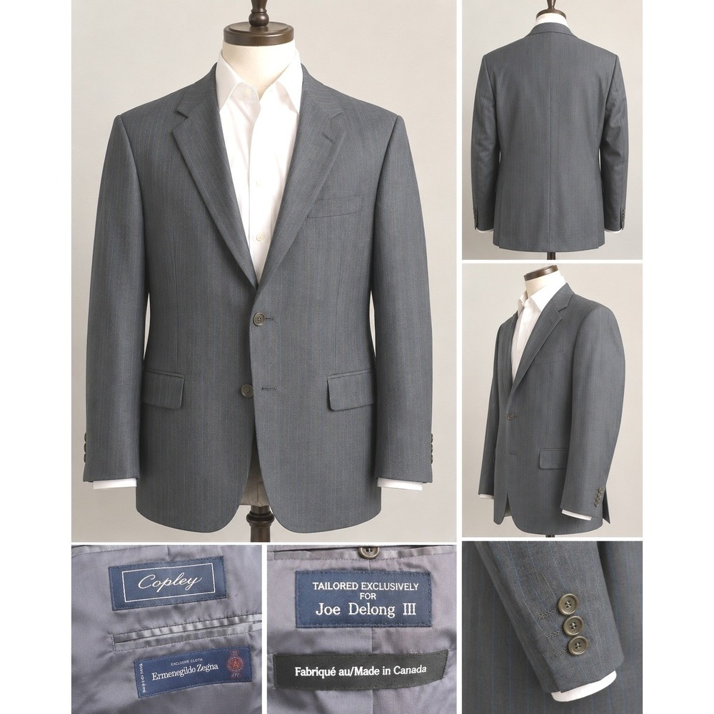 Coppley 46L Ermenegildo Zegna Wool Gray Blue Pinstripe‎ Sport Coat Blazer
